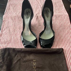Gucci Women's Glossy Black Peep-Toe Heels